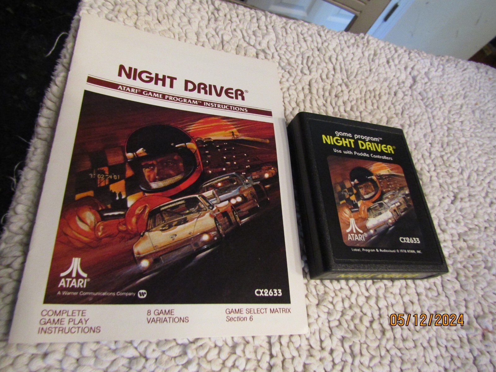 Vintage Atari Night Driver Game Program Cartridge CX2633 1978 w Instructions