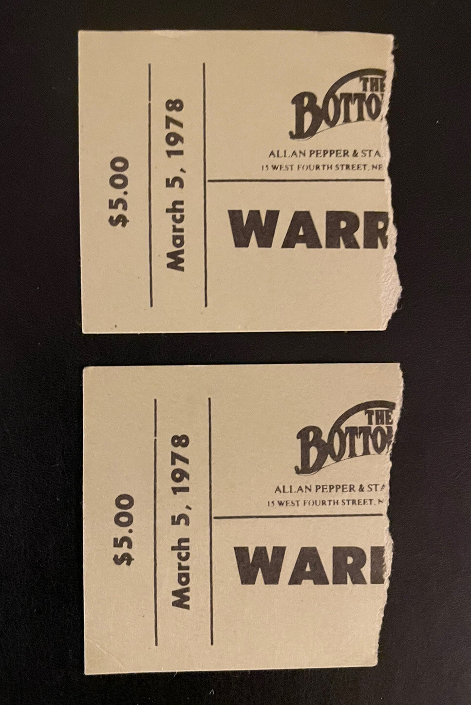 Rare Warren Zevon Ticket Stubs 3/5/78 ‘Excitable Boy’ At NY’s Iconic Bottom Line