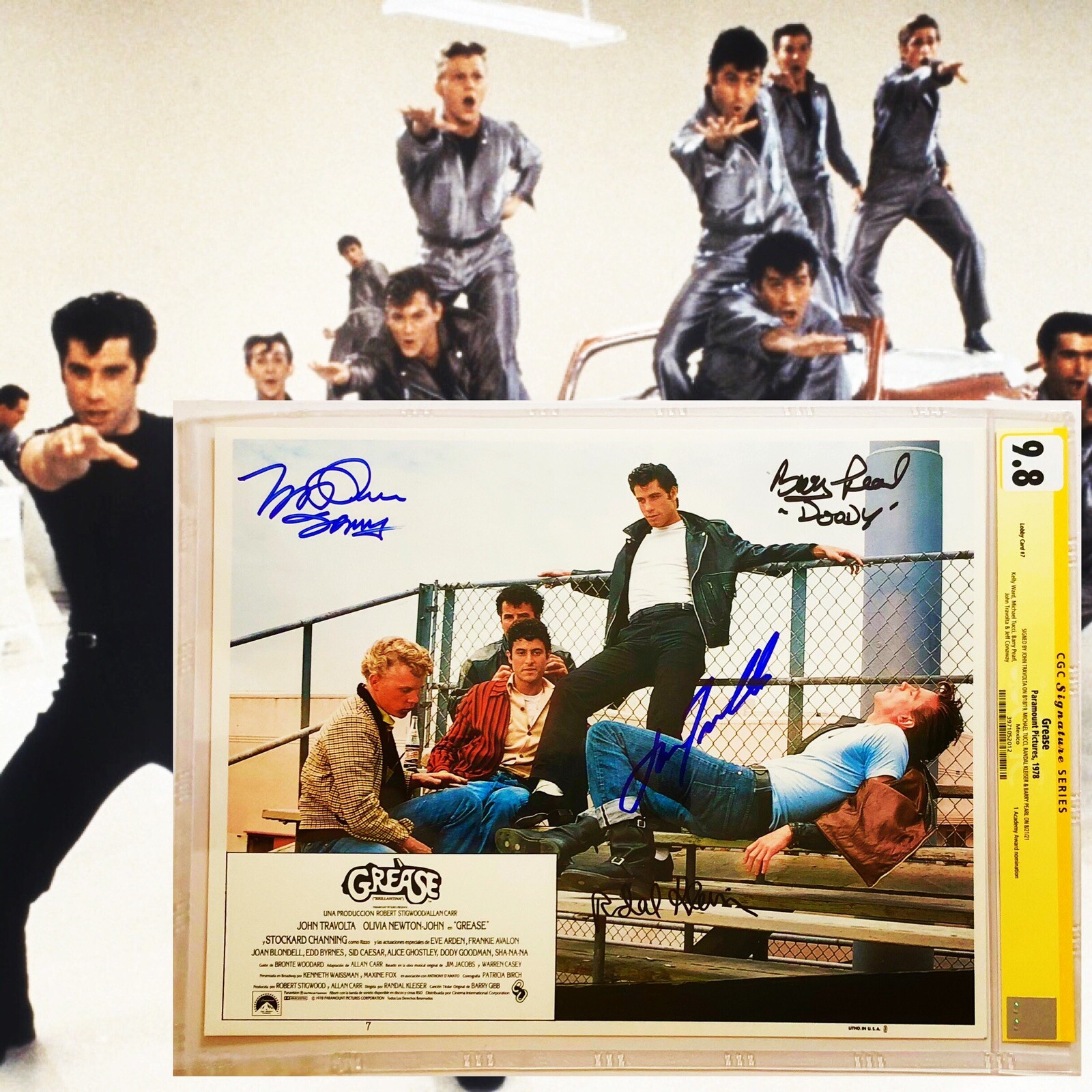 CGC 9.8 SS Grease Mexican Lobby Card #7 signed by Travolta +3 11×14 1978