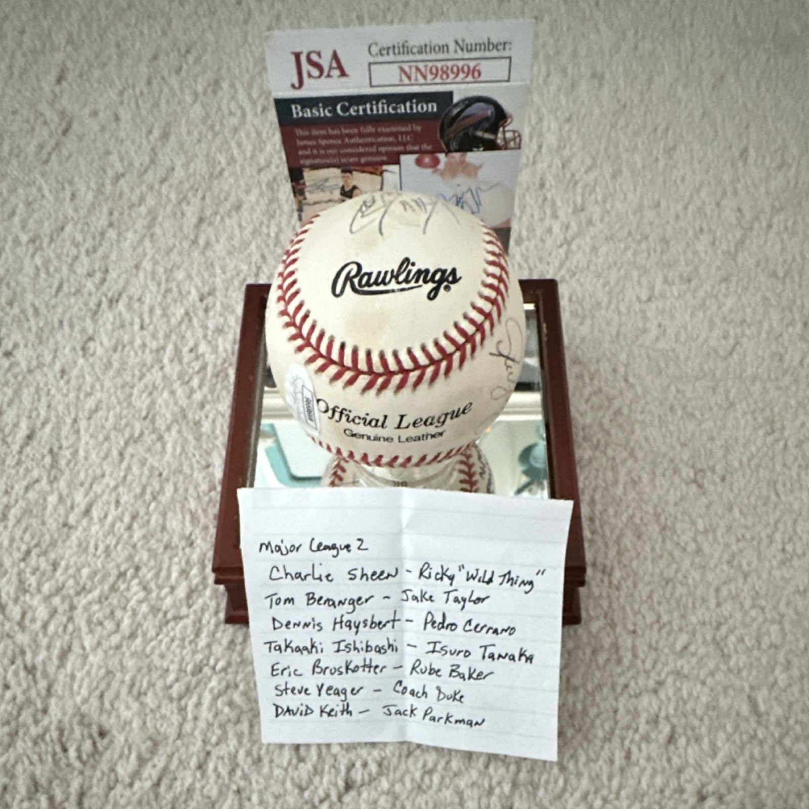 Rawlings Major League 2 Cast Signed Baseball Charlie Sheen Beranger Haysbert JSA