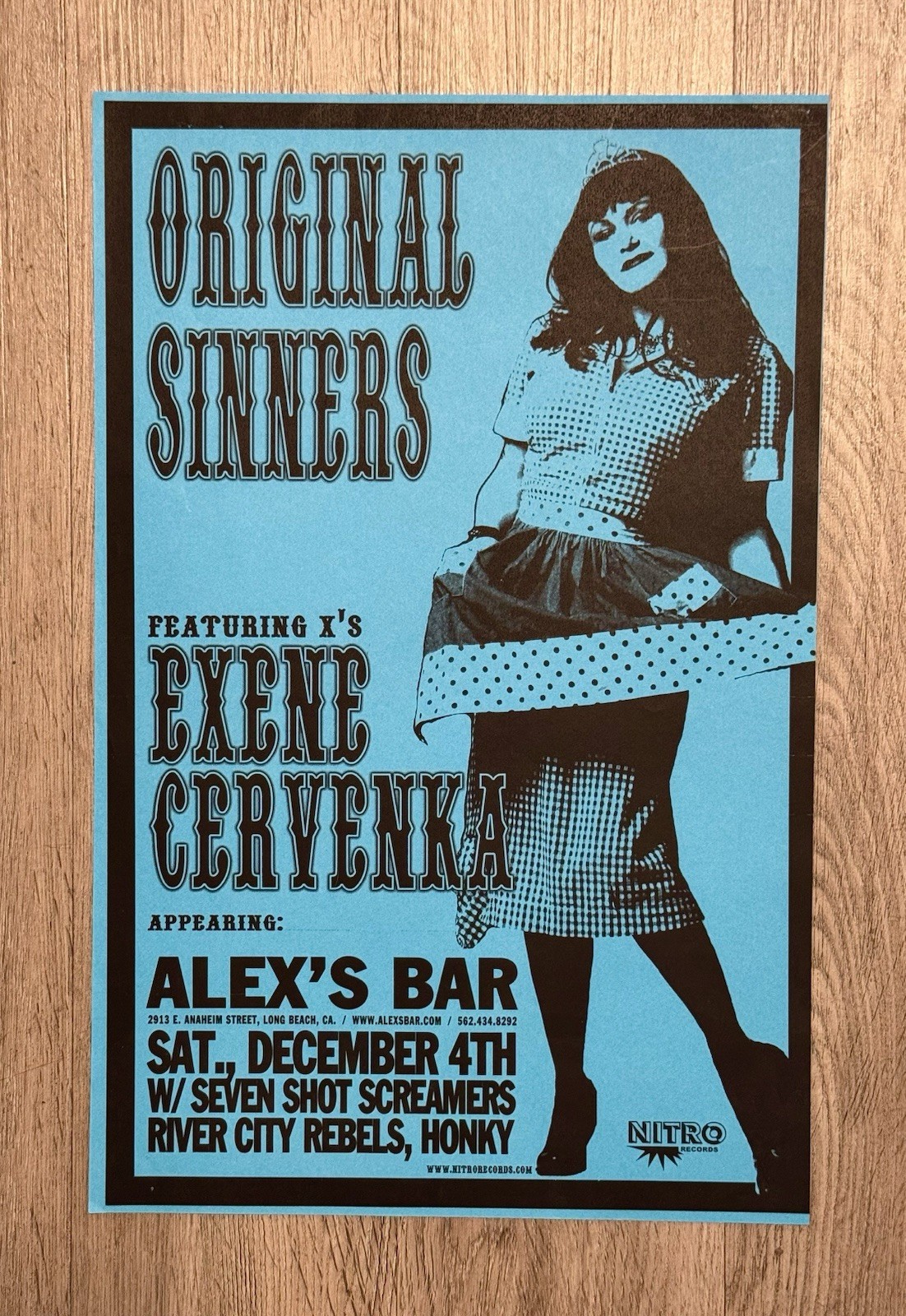 ORIGINAL SINNERS Featuring EXENE CERVENKA Concert Poster X LA Punk Blasters RARE