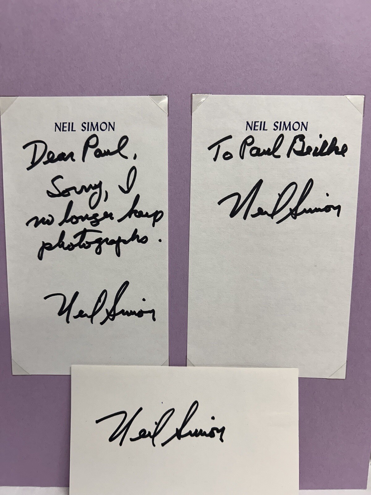 Neil Simon American Playwright Screenwriter Signature Index Card & Personal Note