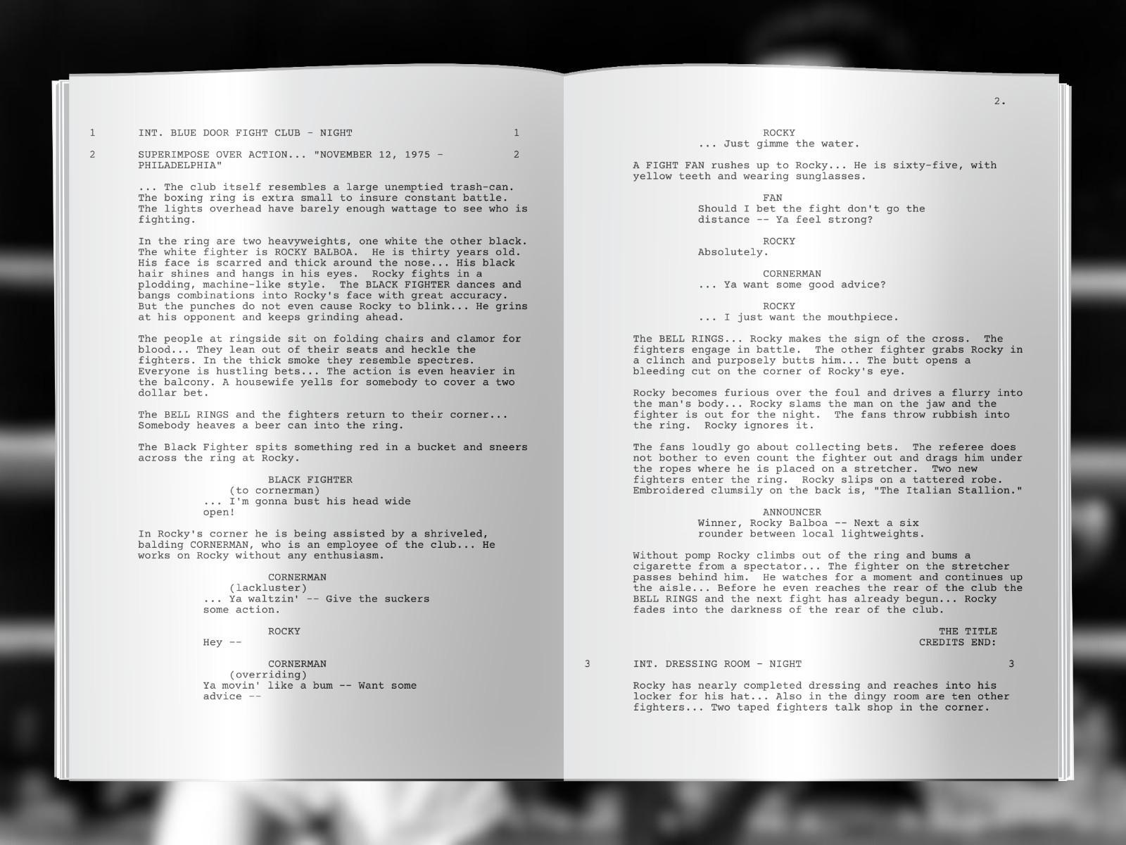 Rocky Script- 117 Pages Long- Full Script Reprint- Rocky Movie