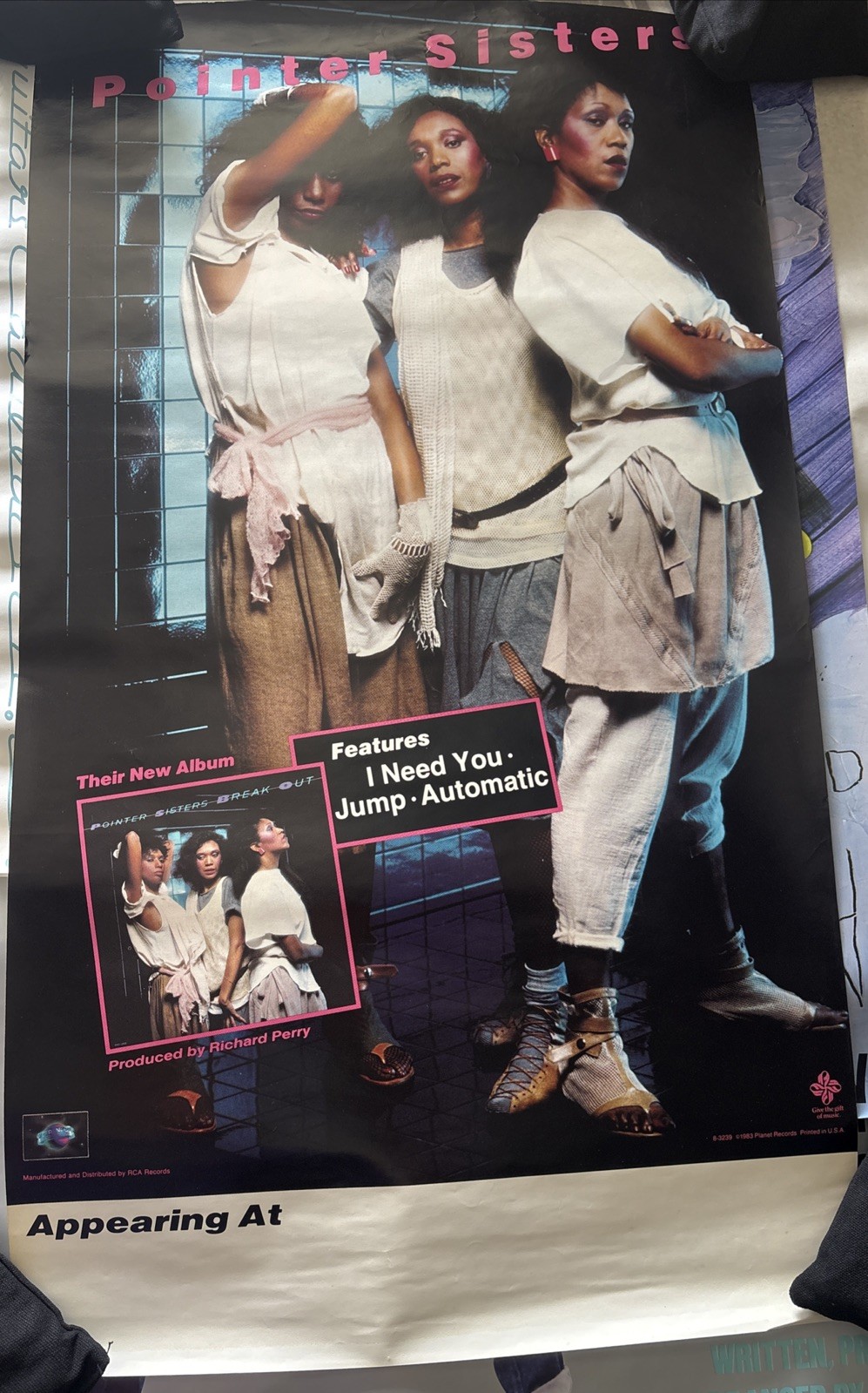 original 1983 Pointer Sisters Break Out promotional poster 18X31.5 Rare RCA