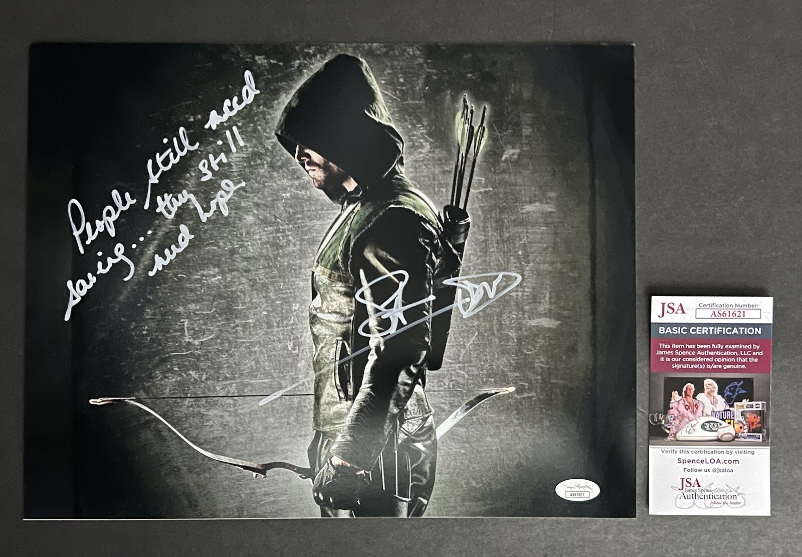 STEPHEN AMELL HAND SIGNED AUTOGRAPH 11X14 ARROW PHOTO +JSA COA WITH QUOTE