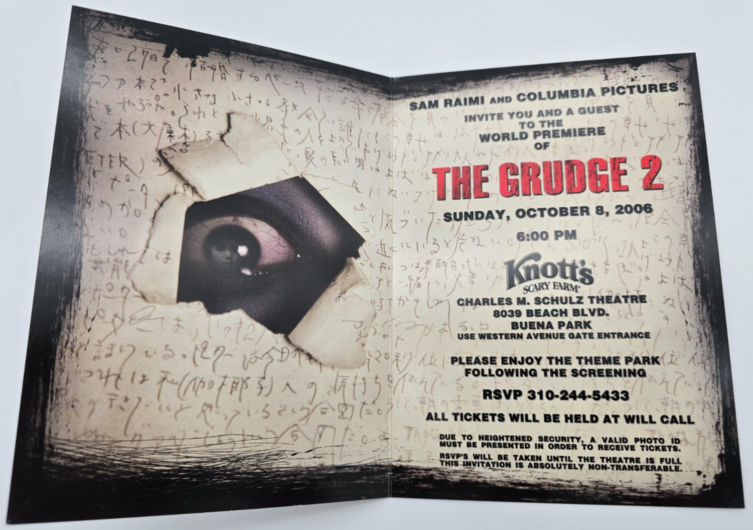 The Grudge 2 (Oct 8, 2006) World Premiere Movie Invitation at Knott’s Scary Farm