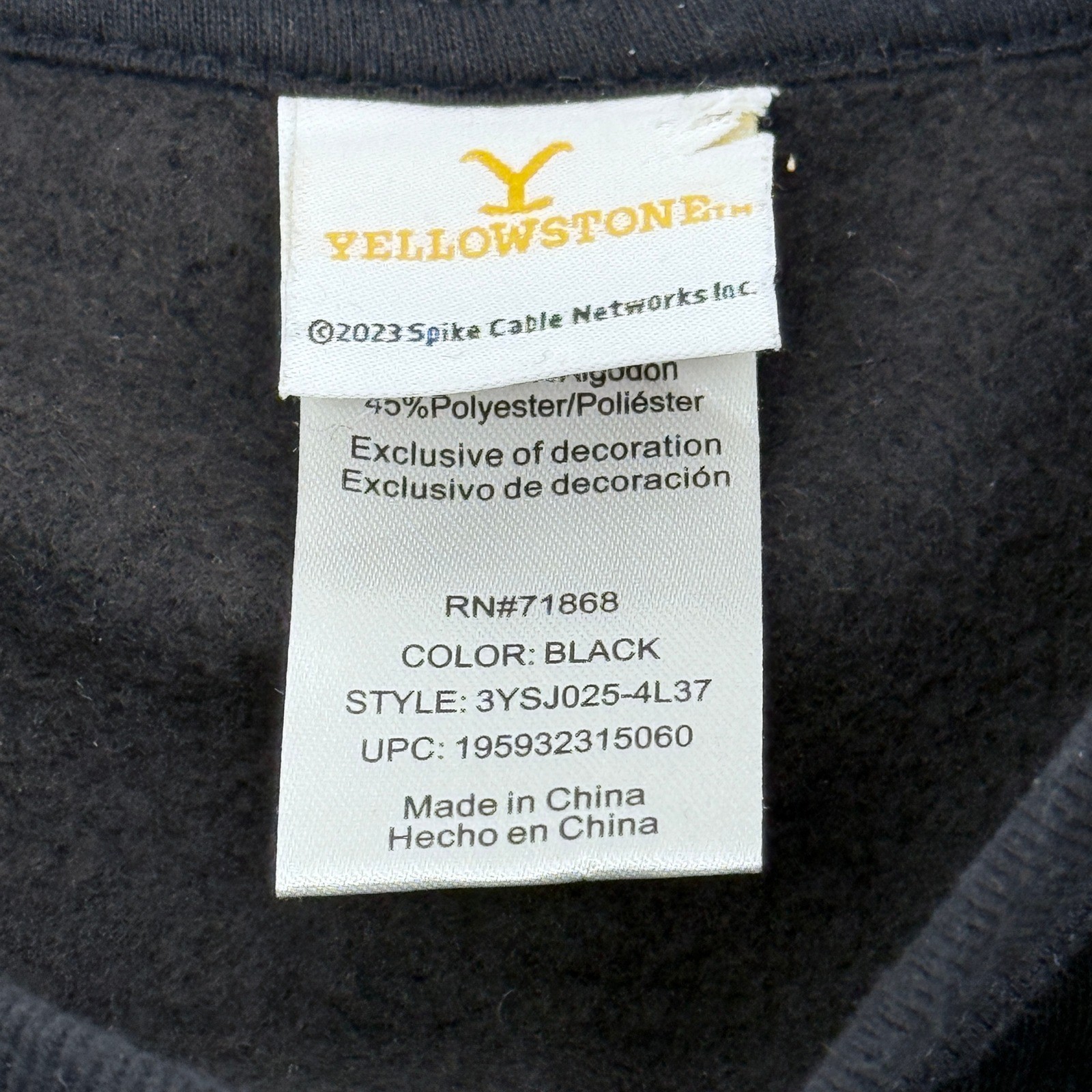 Yellowstone Dutton ranch black crew neck sweatshirt L yellow embroidered logo
