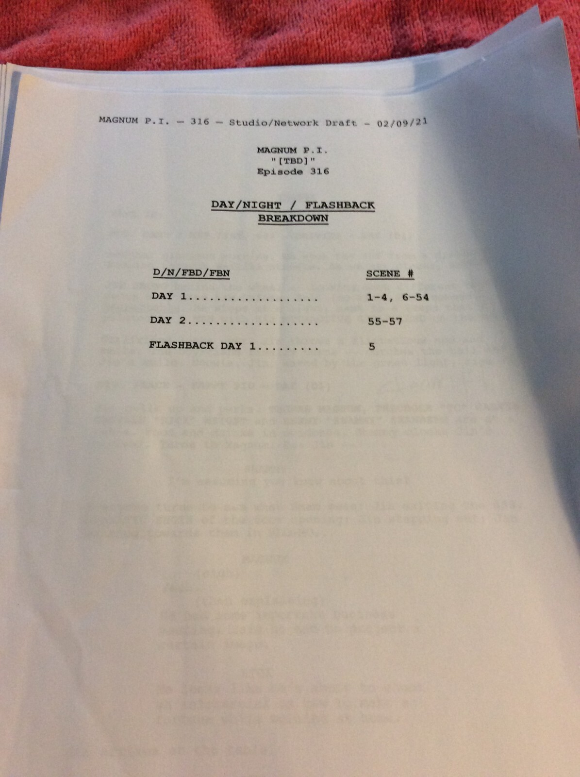MAGNUM P.I. ORIGINAL SCRIPT EPISODE 316 TBD BLOODLINE JAY HERNANDEZ AMY HILL