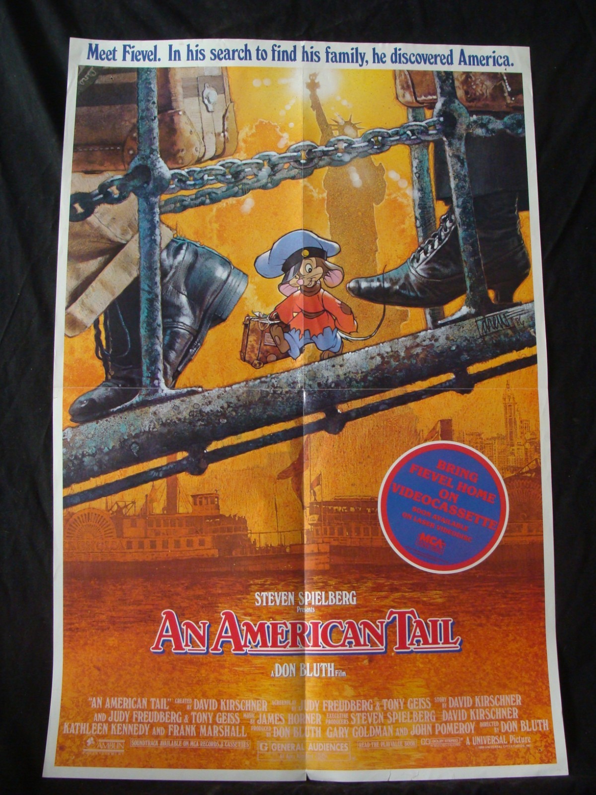 Fievel AN AMERICAN TAIL movie poster DON BLUTH original video store promo 1986