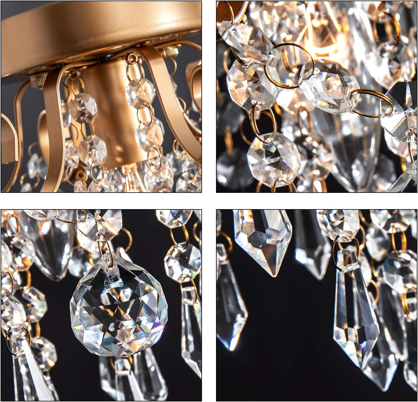 Mini Chandelier Crystal Ceiling Light,Small Flush Mount Gold Light Fixture for E