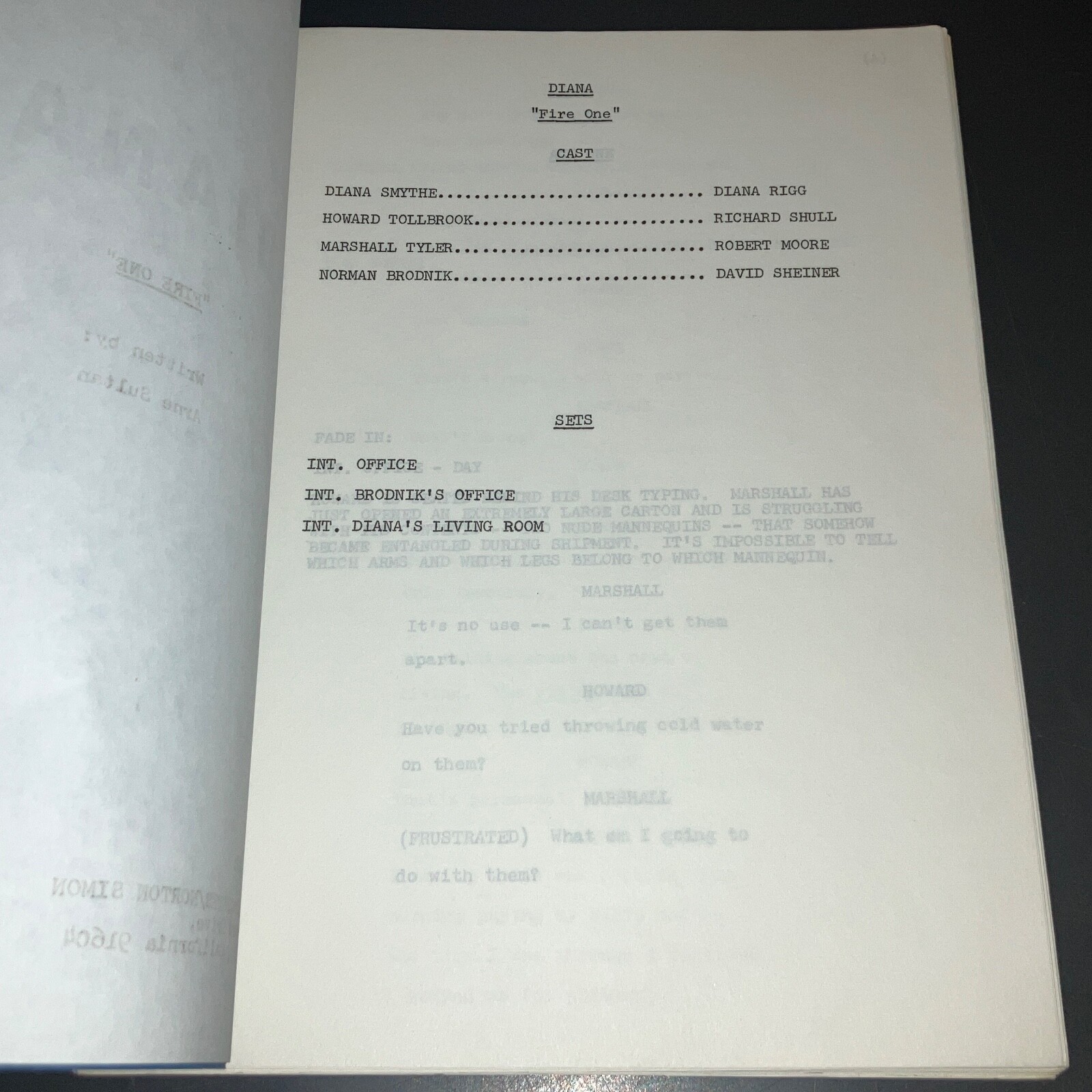 DIANA 1973 Original Pilot TV Script DIANA RIGG Fire One Episode First Draft COA