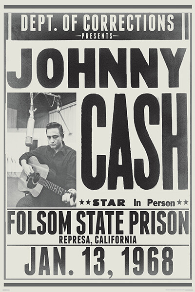 JOHNNY CASH FOLSOM PRISON 24X36 POSTER ICONIC CONCERT ROCK MUSIC WALK THE LINE!!