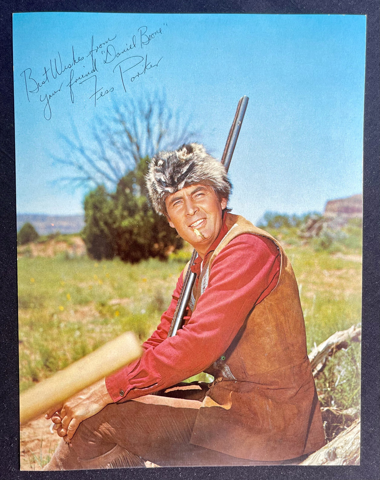 Fess Parker Facsimile Signed Autograph 7 3/4 x 10 Color Photo Daniel Boone