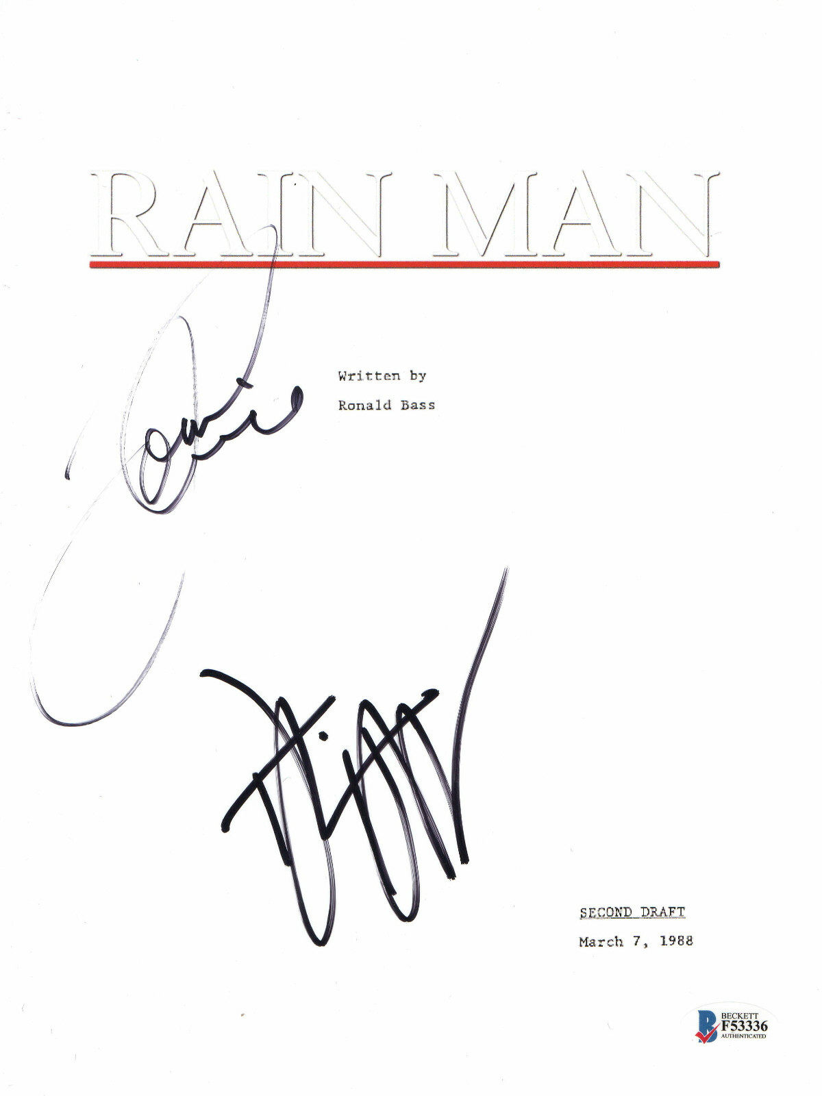 TOM CRUISE DUSTIN HOFFMAN SIGNED AUTOGRAPH RAIN MAN FULL SCRIPT BECKETT BAS