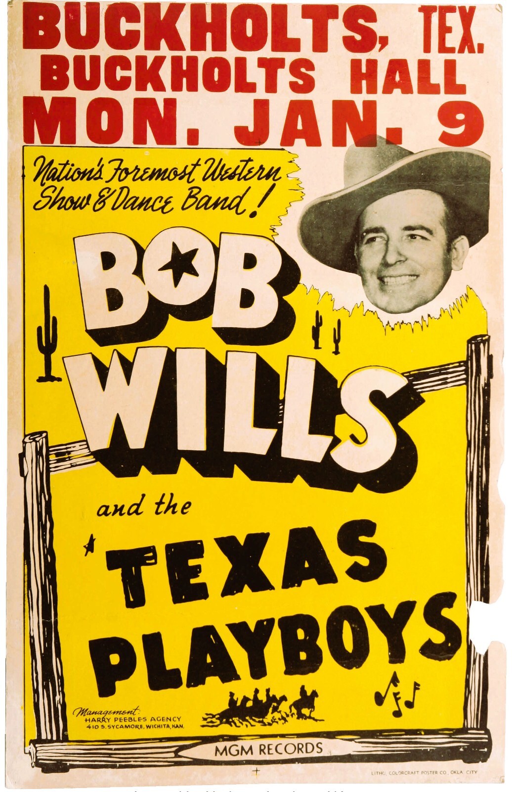 1940 BOB WILLS AND THE PLAYBOYS CONCERT POSTER WALL ART PRINT SIZE 11 X 17 INCH
