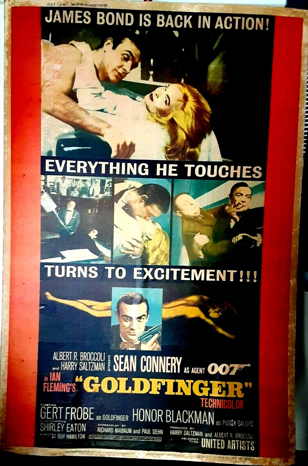 1965 Goldfinger Original Movie Poster 40×60 Style Y Board Cult Bond 007 Connery
