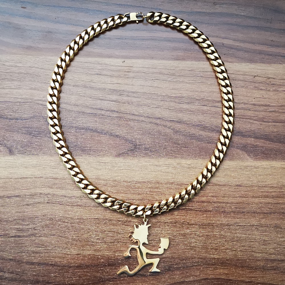 Large gold-plated HATCHETMAN Insane Clown Posse pendant with necklace curb link