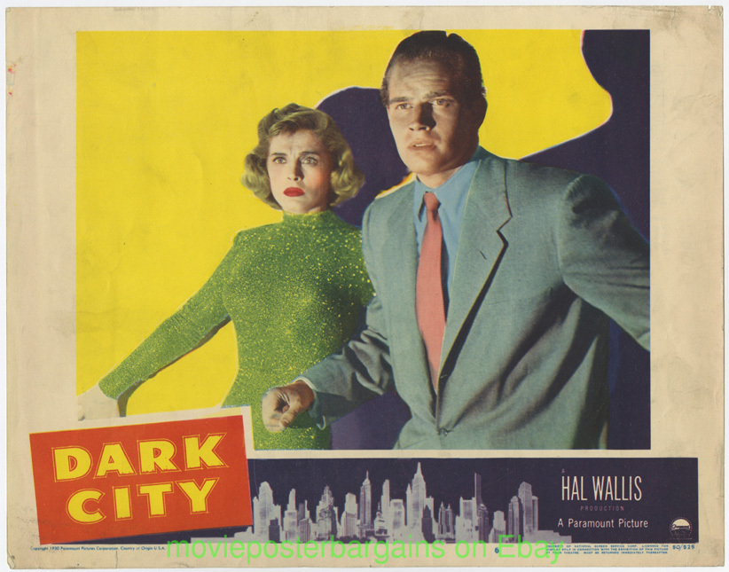 DARK CITY LOBBY CARD 11×14 Inch size MOVIE POSTER Card #6 CHARLTON HESTON 1950