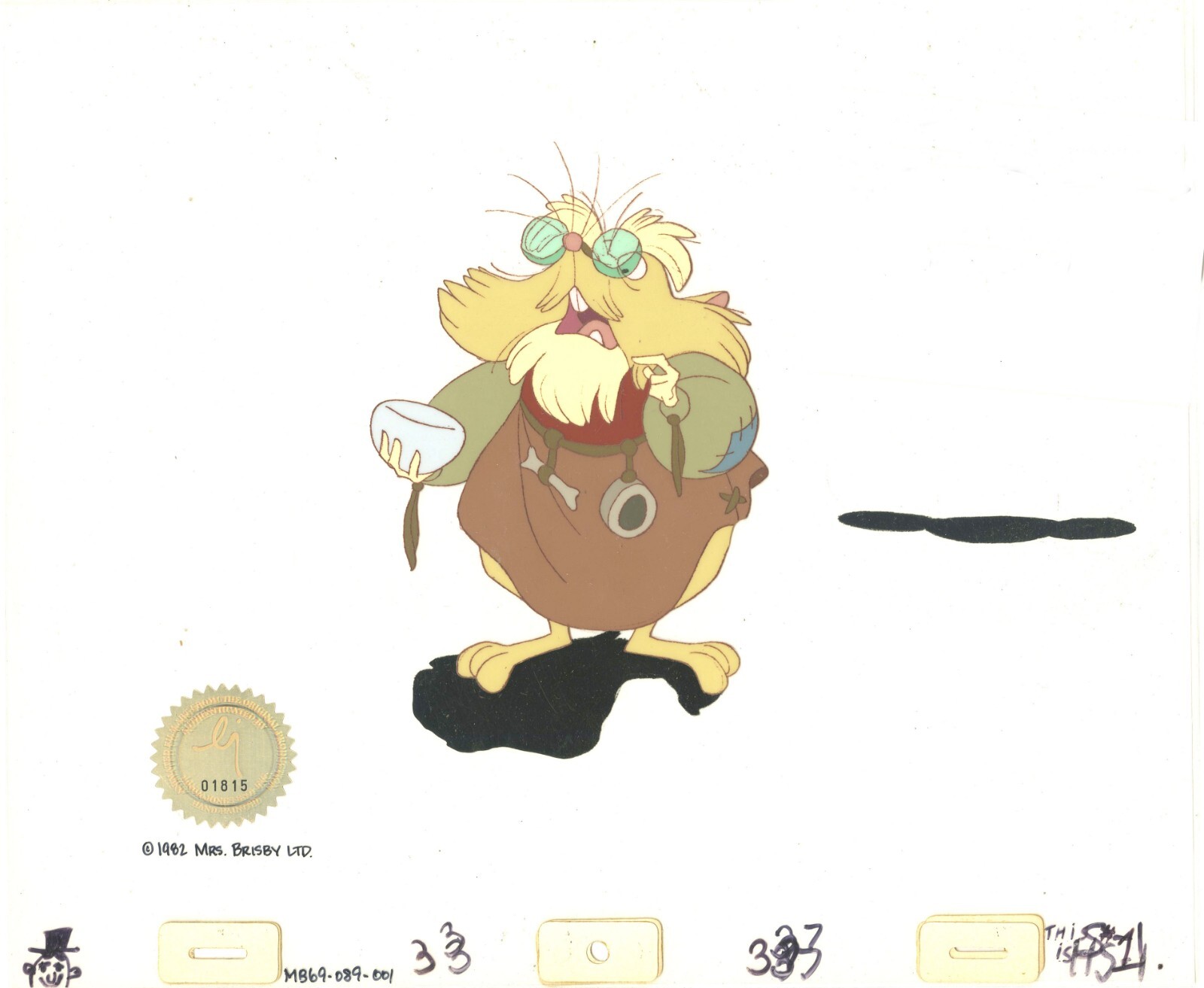 Don Bluth Secret of NIMH Mr Ages 1982 Cartoon Production Animation Cel 089-001