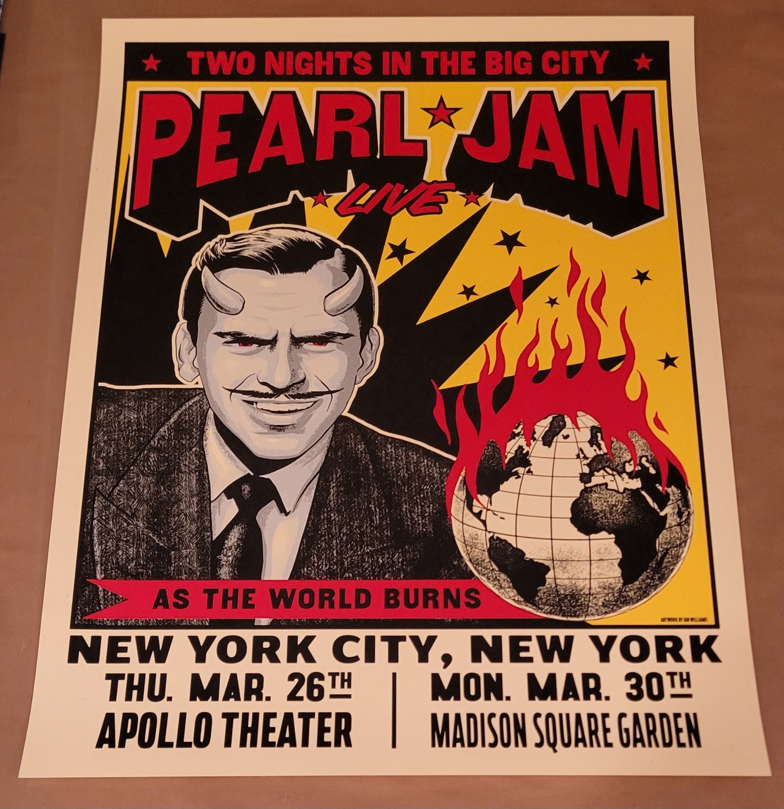 Pearl Jam Poster 2020 Apollo Theater Madison Square Garden New York MSG Williams
