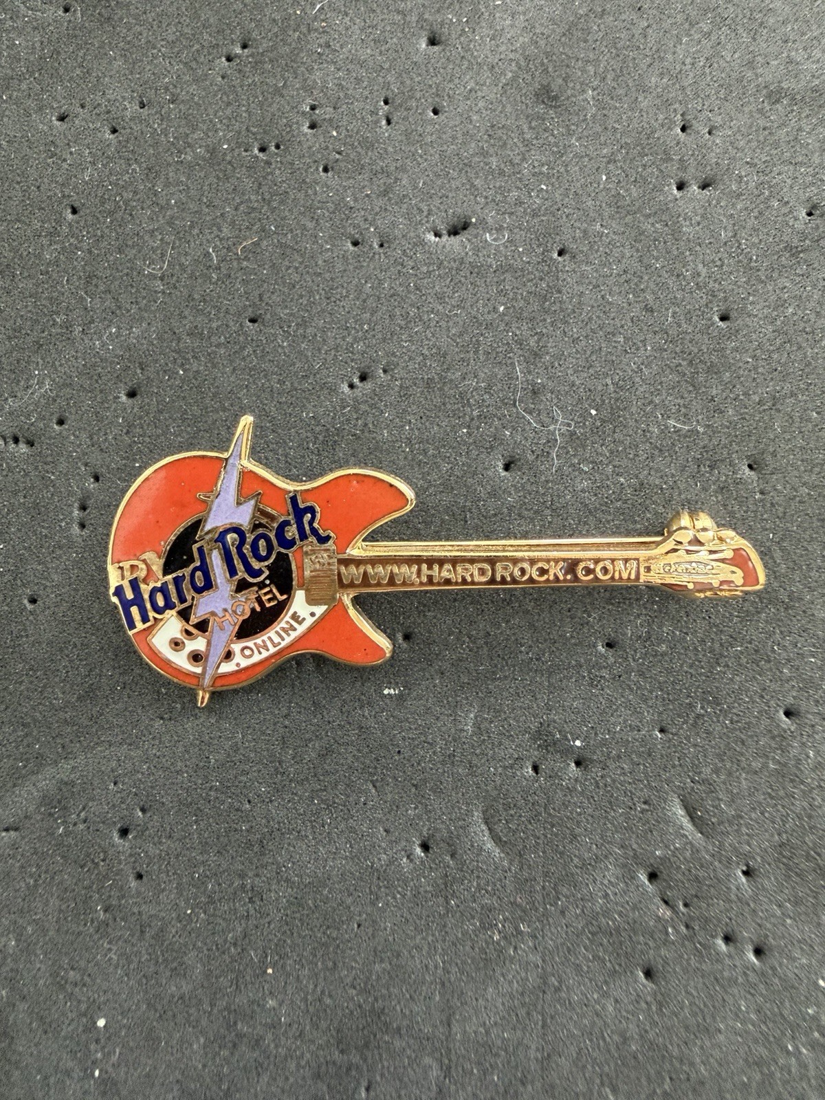 Hard Rock Cafe Pin- HardRock.com Orange Guitar with Purple Lighting Bolt