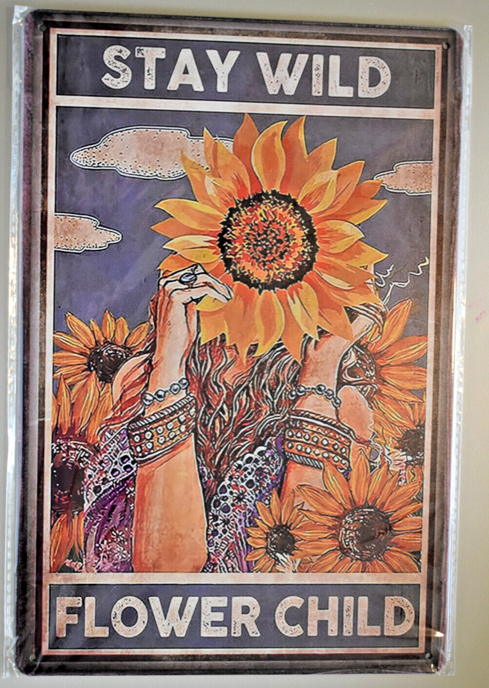 Sign 8×12 – Boho Hippie Stay Wild Flower child Sunflower
