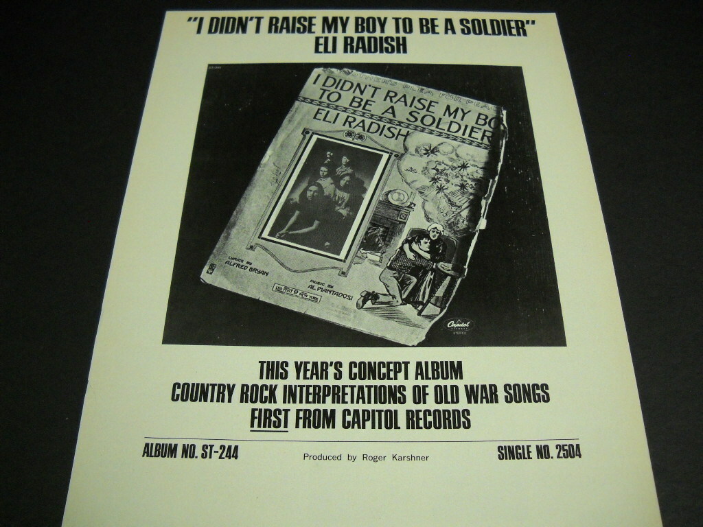 ELI RADISH didn’t raise his boy to be a soldier Original 1969 PROMO POSTER AD