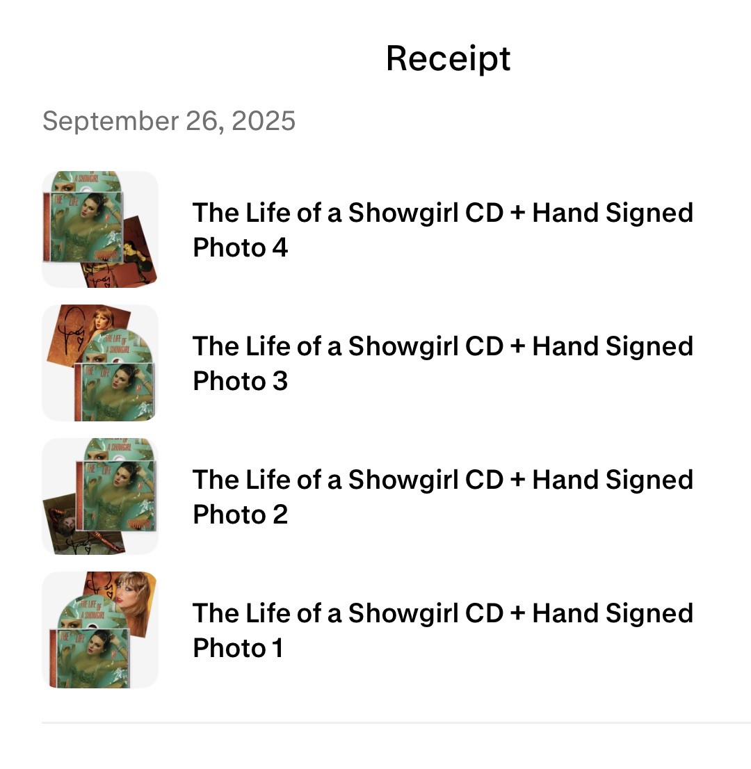 Taylor Swift – The Life of a Showgirl CD + Hand Signed Photo SET OF 4 – IN HAND!