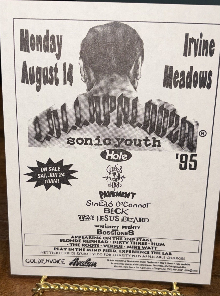 LOLLAPALOOZA 1995 Hand Bill 8/14 Irvine Meadows, CA BECK Sinead O’Connor Hole