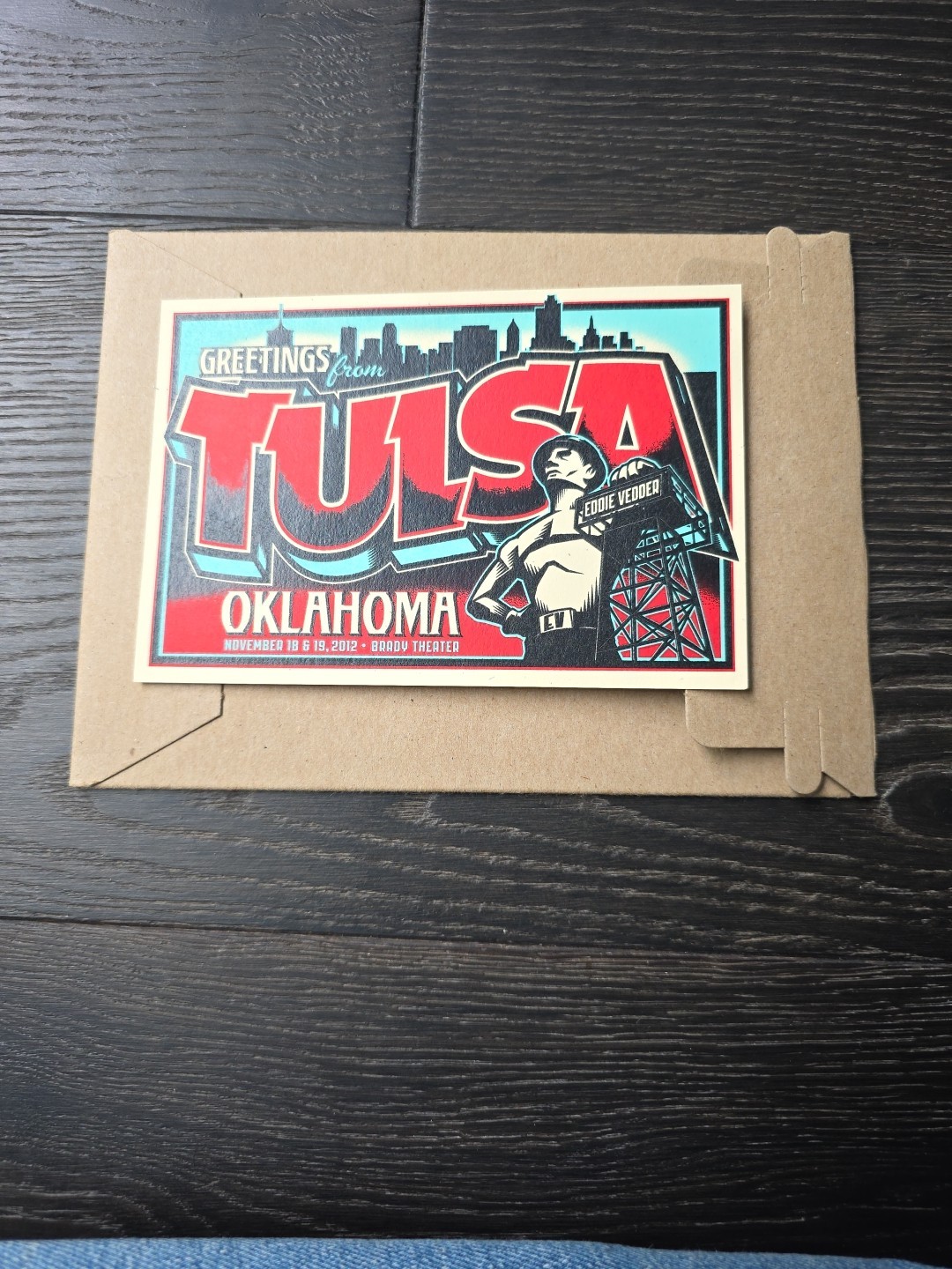 Greetings From Tulsa OKLAHOMA Eddie Vedder 2012 Handbill Pearl Jam 4x6in Mark 5