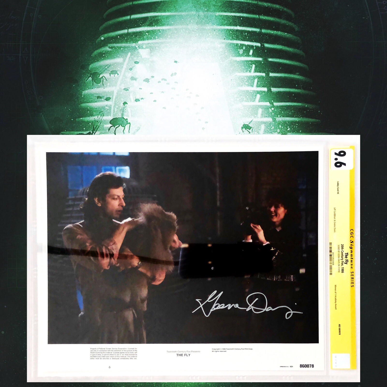 CGC 9.6 SS The Fly Lobby Card #6 signed by Geena Davis 11×14 1986 Cronenberg