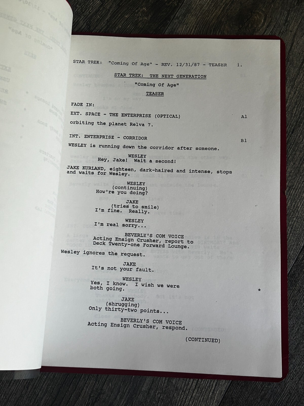 STAR TREK Script The Next Generation Coming Of Age 3rd Revision Final Draft 1987