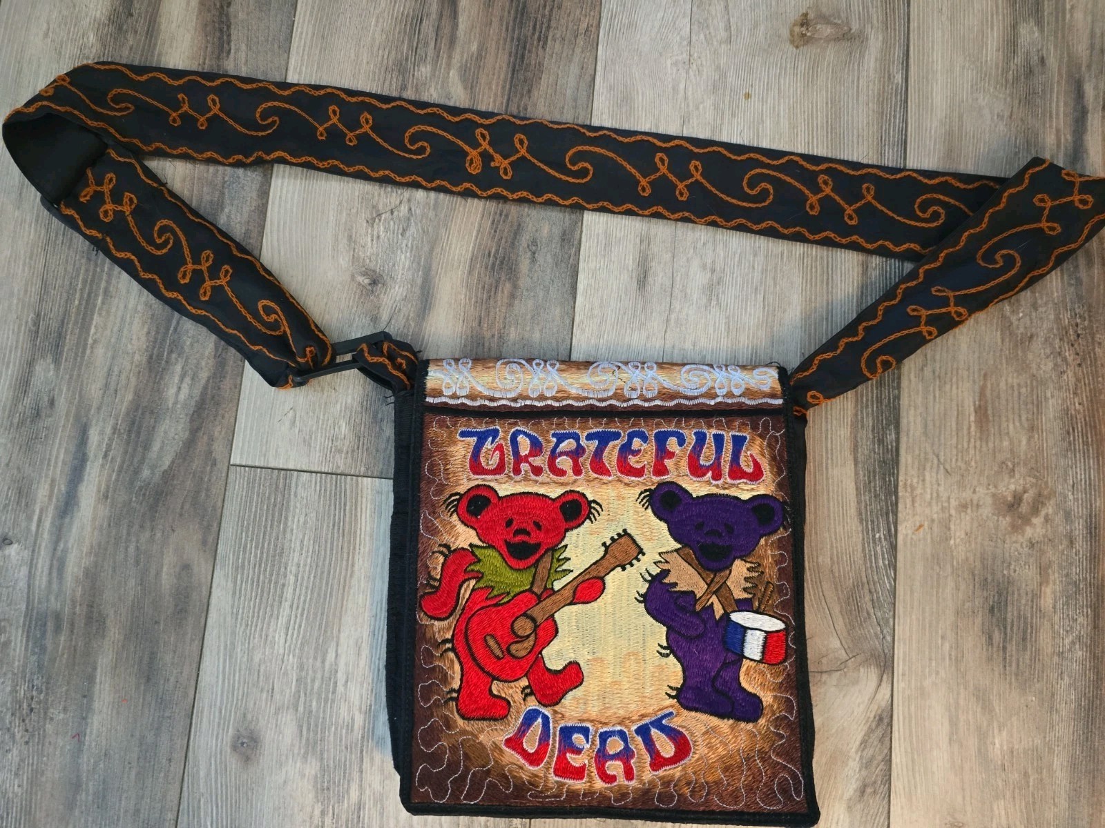 Grateful Dead Guitar Drum Dancing Bears Messenger Bag Purse Made in Nepal