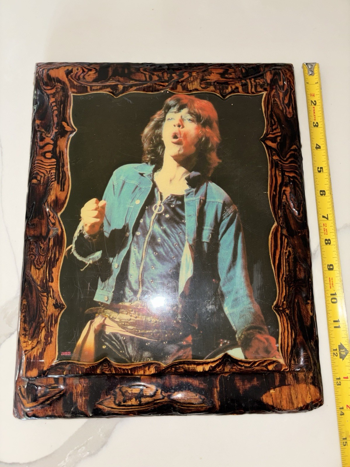 Mick Jagger, Lacquered Wood Picture From 1973 Concert. Very Rare, Very Unique +