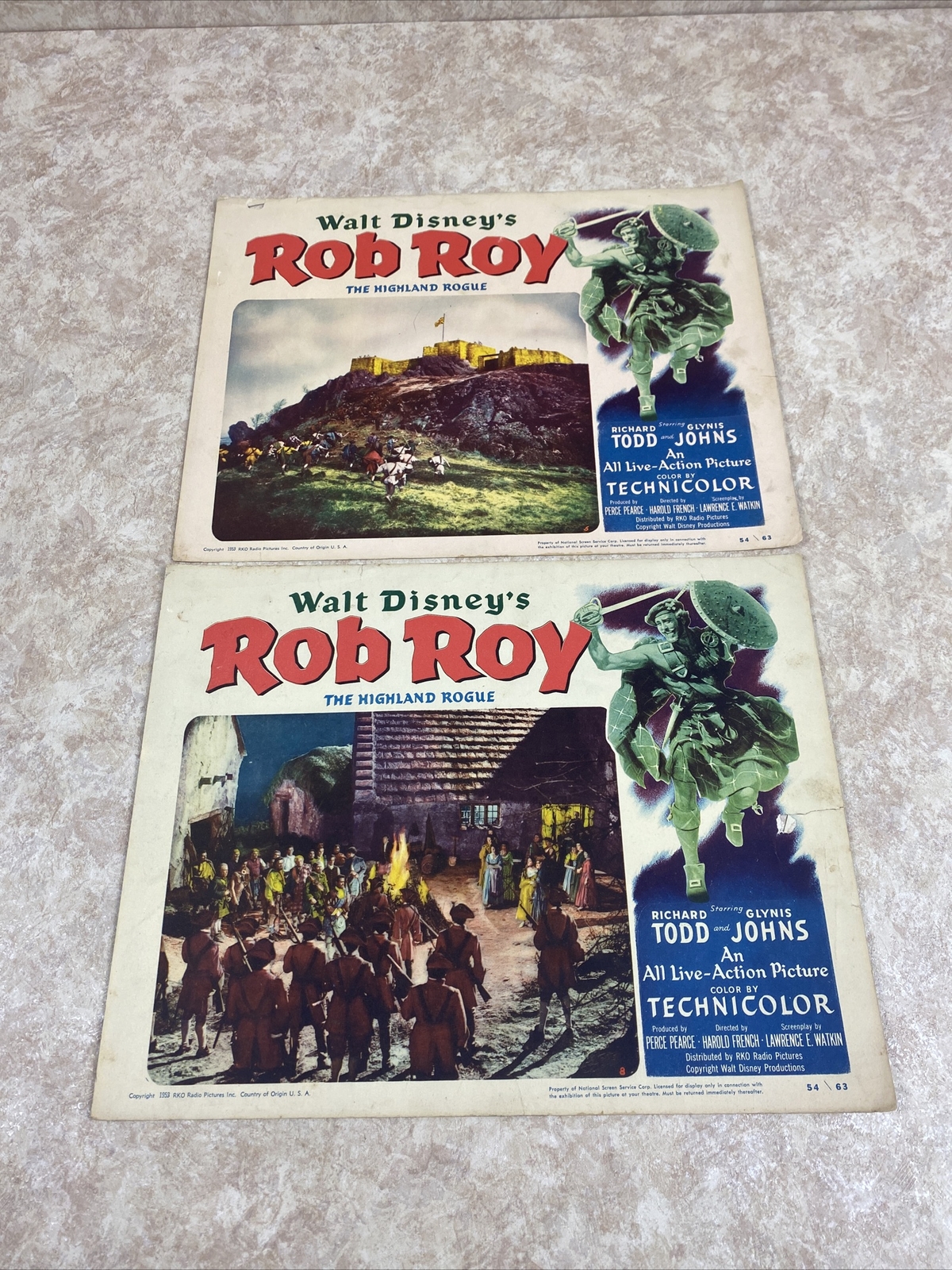 Rob Roy Original Lobby Card 1953 Richard Todd Glynis Johns Walt Disney Lot Of 2