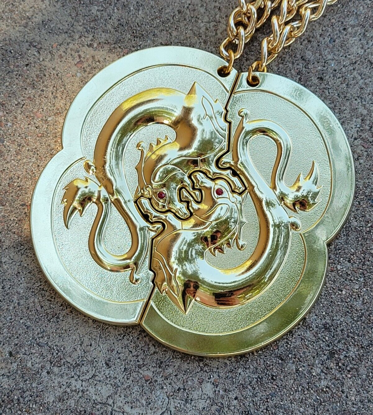 Double Dragon Gold Movie Medallion Cosplay Prop Metal Necklace