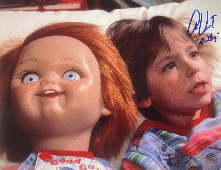 Alex Vincent signed Child’s Play 8×10 Photo Andy with Chucky- AWM Hologram
