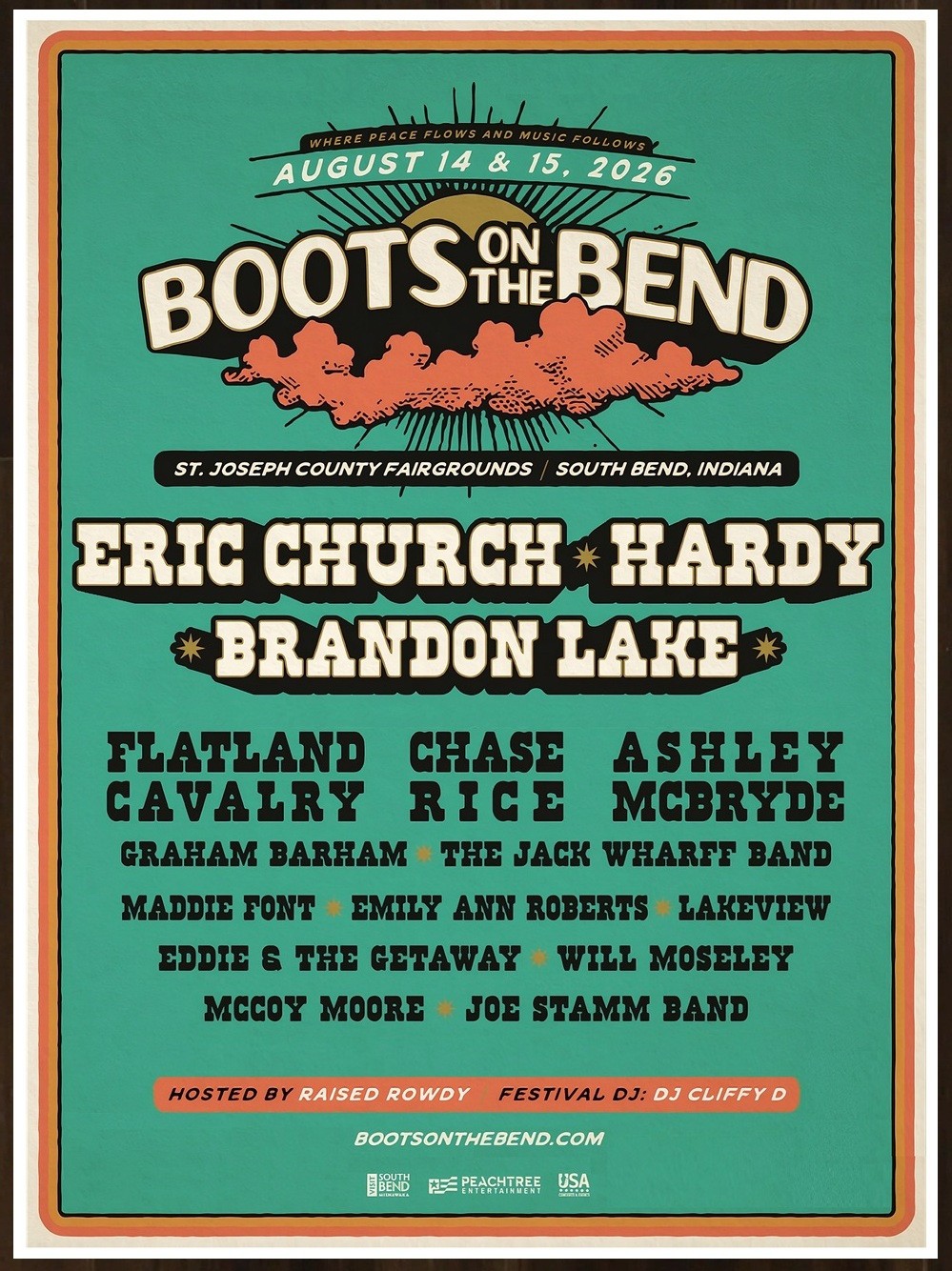 ERIC CHURCH HARDY BRANDON LAKE Boots On The Bend Fest 2026 Ltd Ed RARE Poster!
