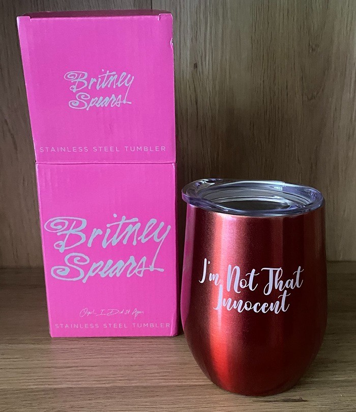 Loot Crate Britney Spears 12 oz stainless steel tumbler “I’m Not That Innocent”