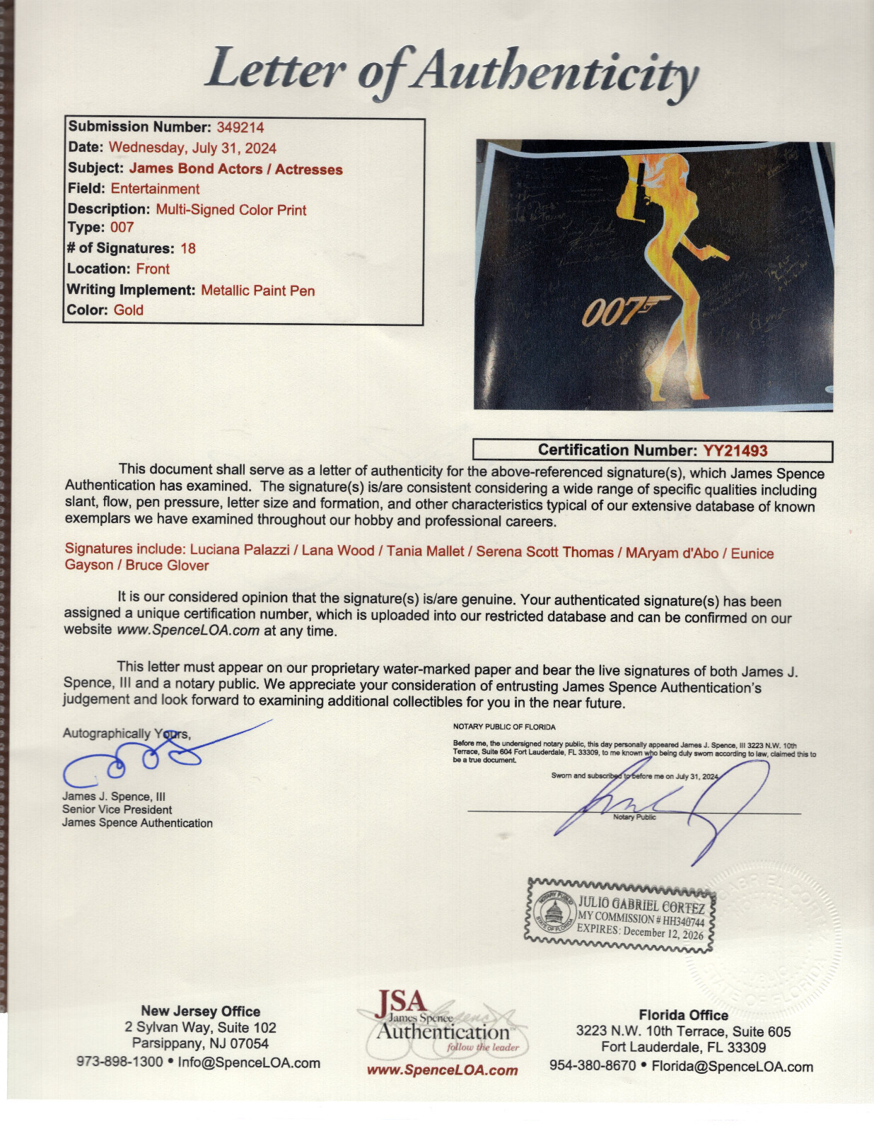 JSA 💎 JAMES BOND Multi Signed BRUCE GLOVER +17 Actors & Actresses 24×32 Poster
