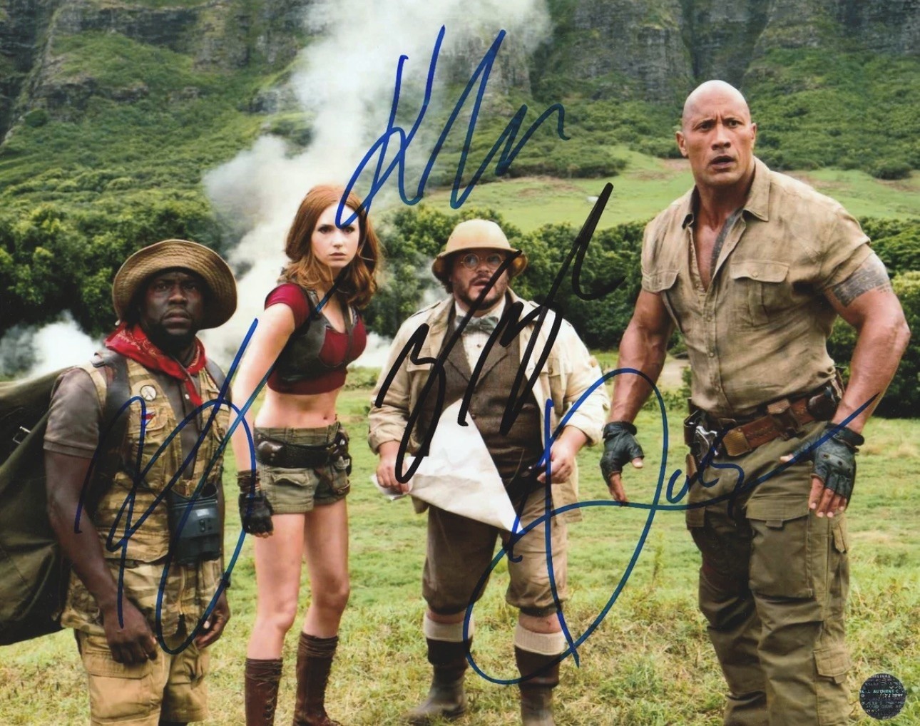 Jumanji 8×10 Photo Signed by Entire Cast (The Rock, Hart+2) COA/MatchingHologram
