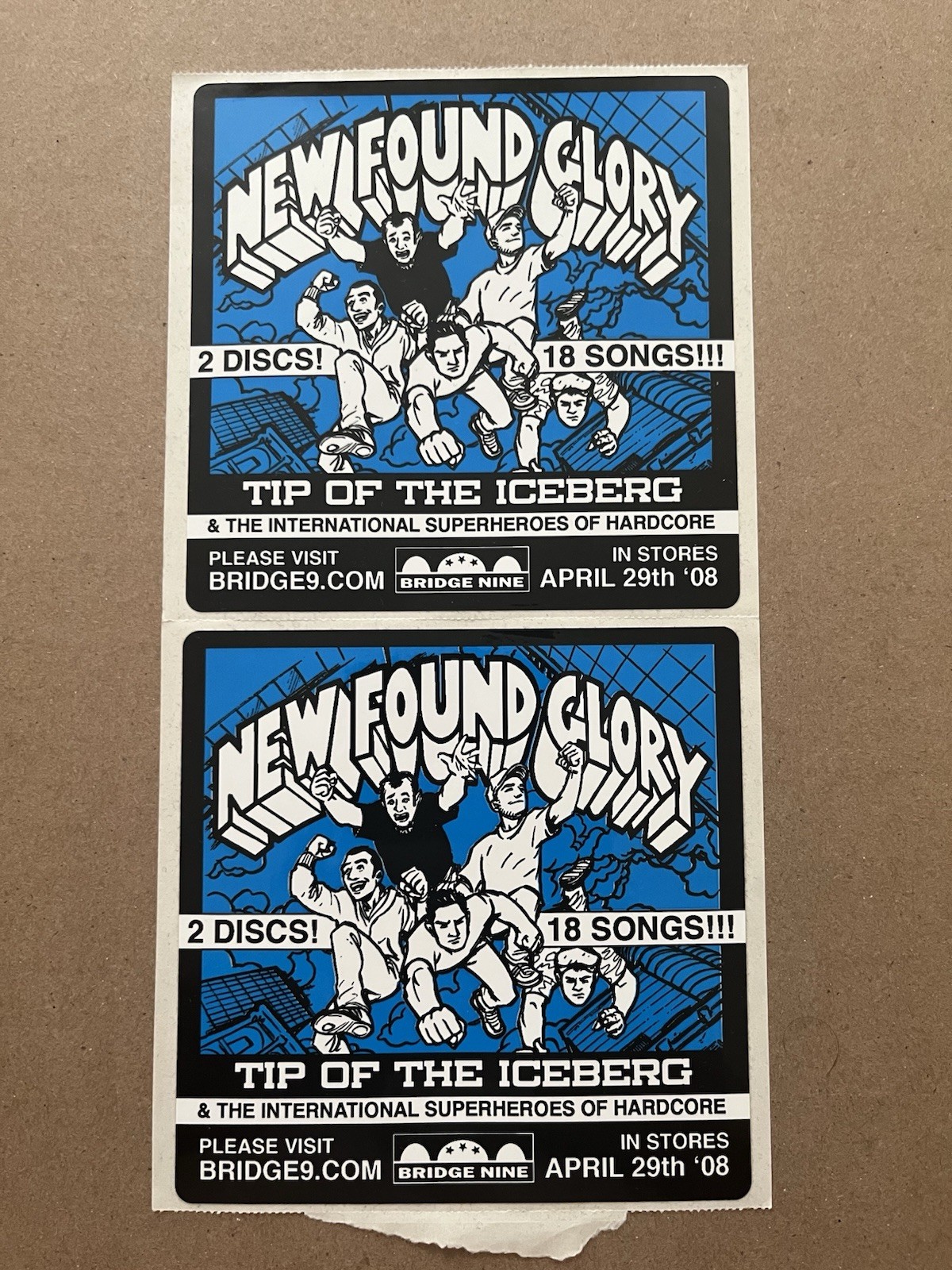 rare two NEW FOUND GLORY Tip Of The Iceberg promo stickers Bridge 9 Pop Punk HC