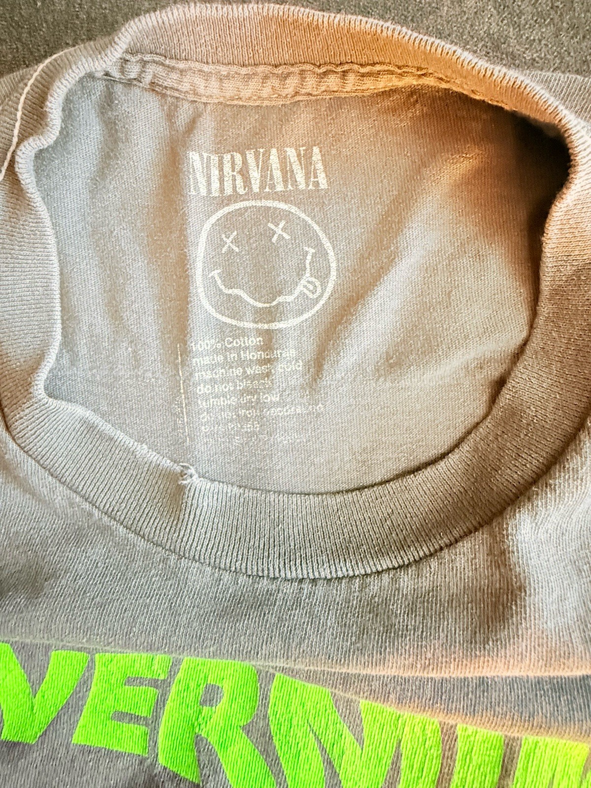 Nirvana Nevermind Graphic T-Shirt Gray/Green Front & Back Print