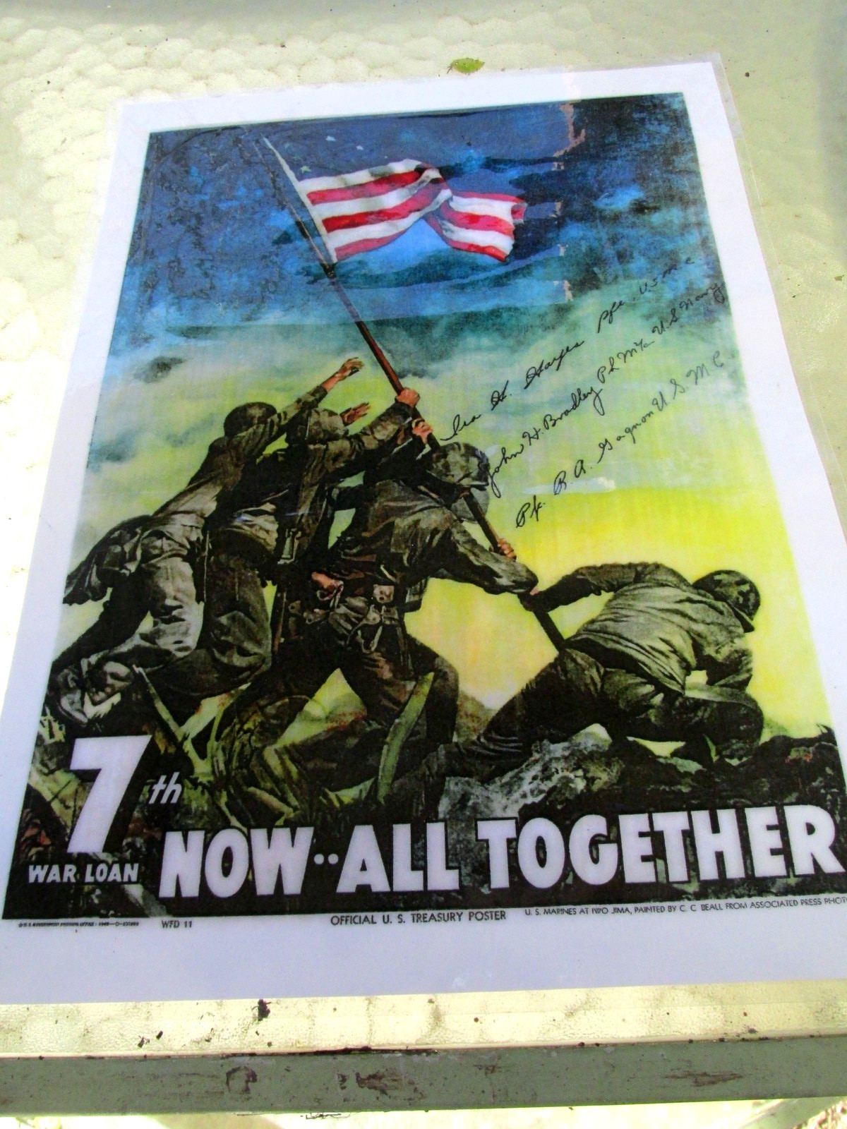 WW II 7th War Loan Now All together 14” x 10” Laminated Print 3 Signers Letter