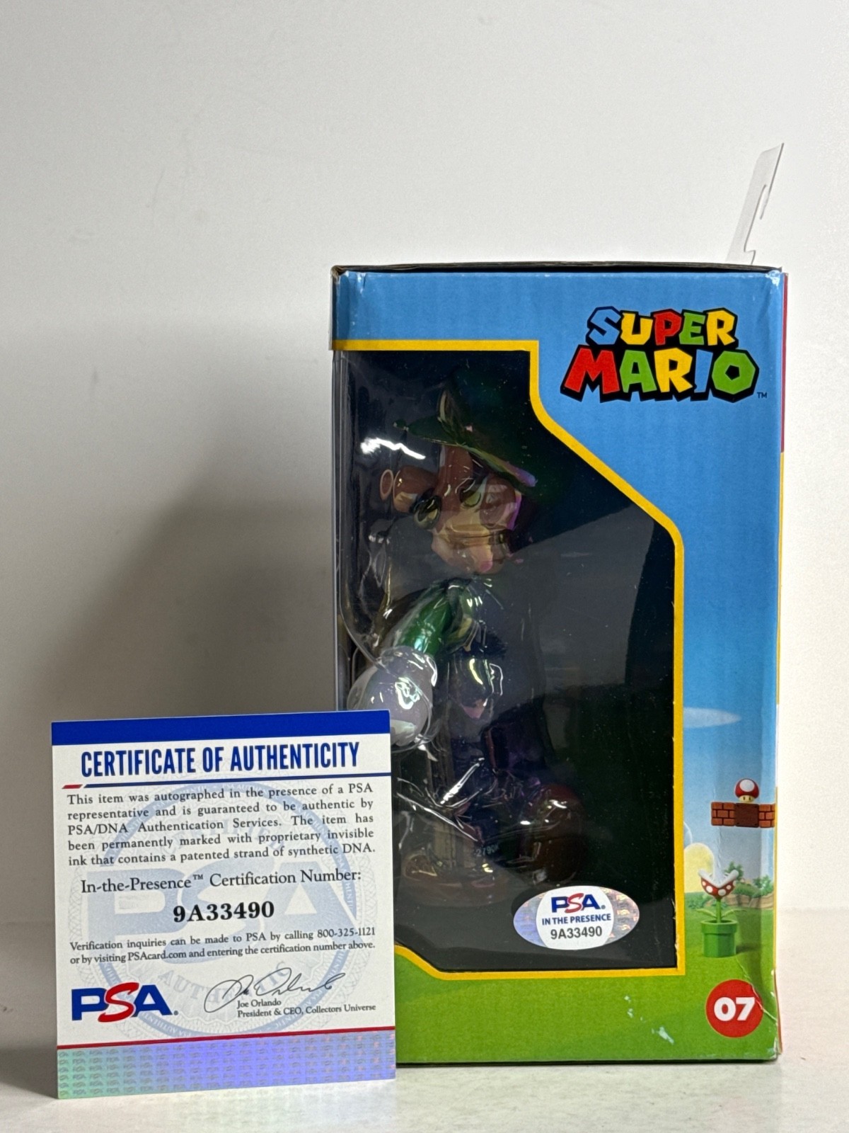 Charles Martinet Signed Super Mario Bros Luigi Toy Box PSA 9A33490