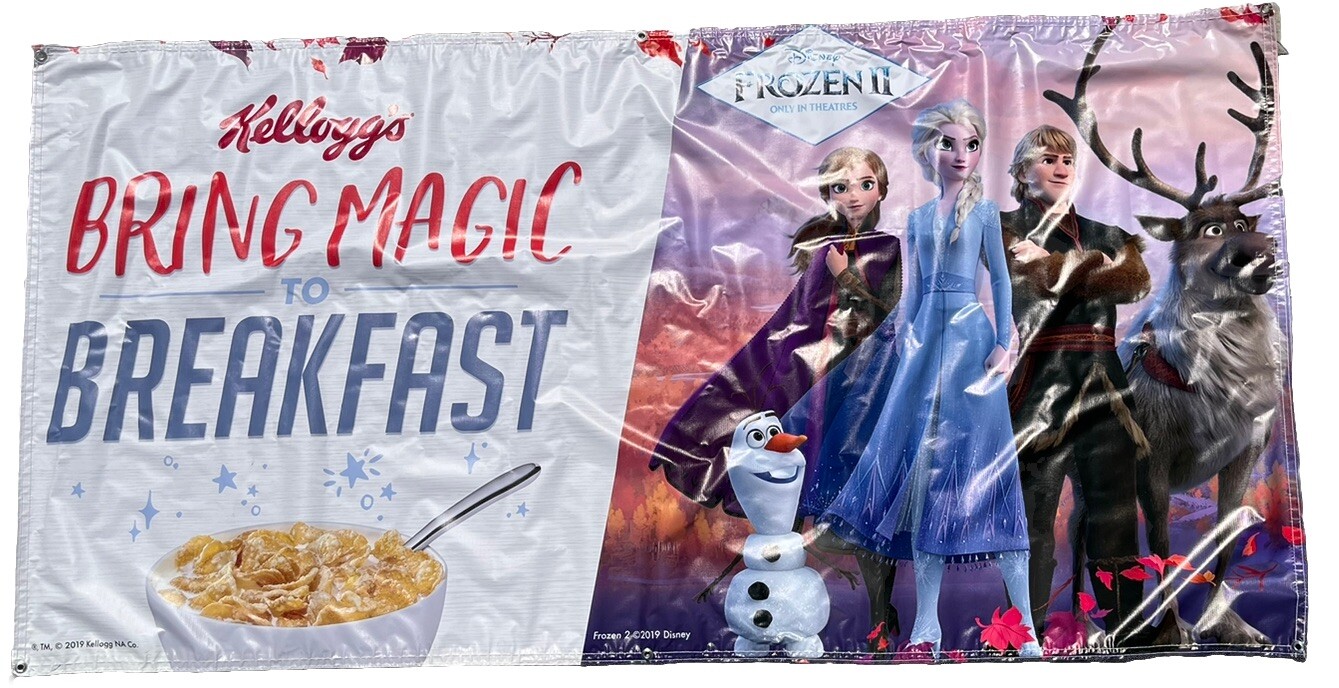 “Frozen II” Movie Kellogg’s Vinyl Canvas Banner Approx. 89 1/2 x 45” BRAND NEW!!