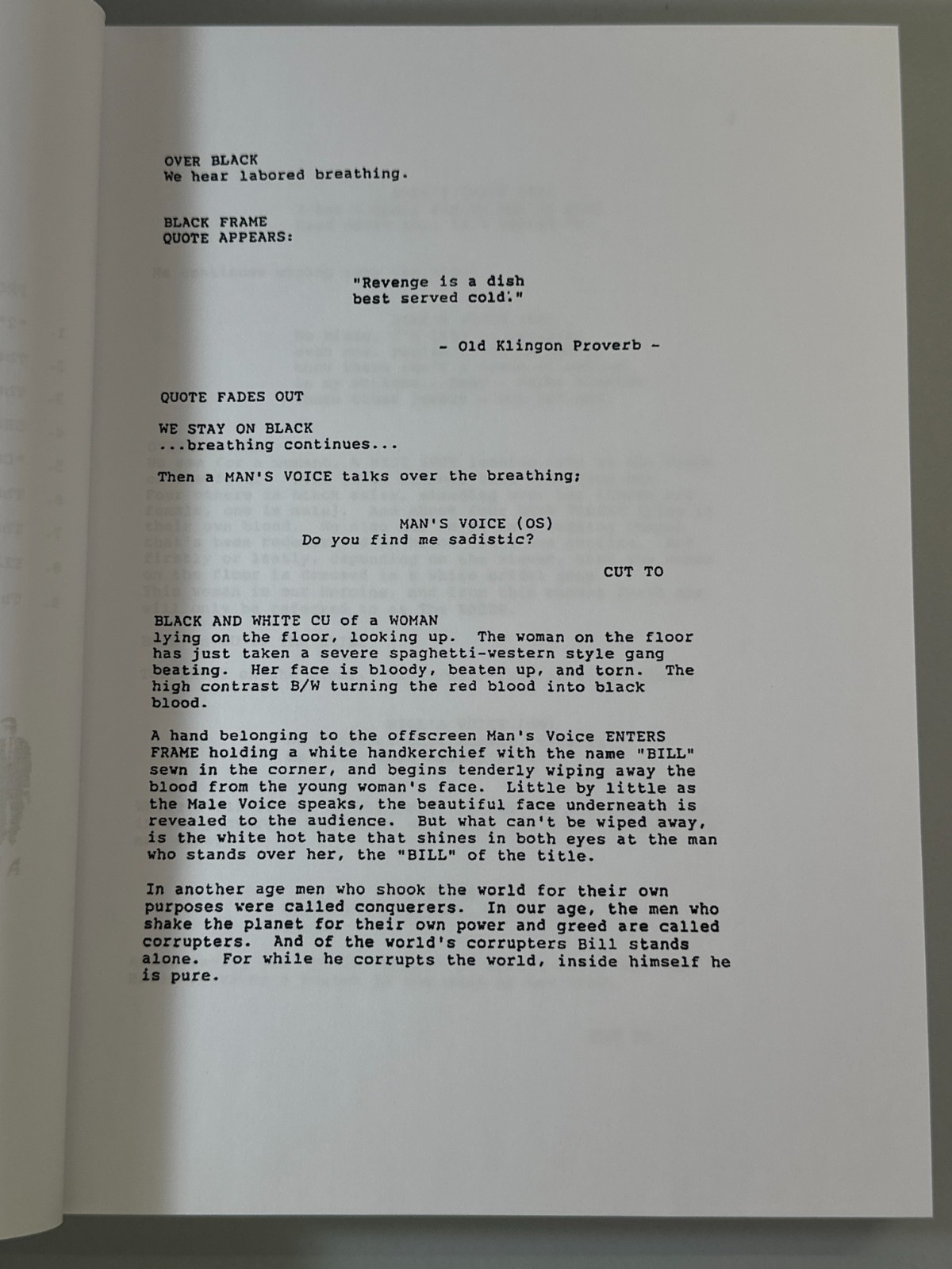 Kill Bill Screenplay Final Draft Quentin Tarantino Uma Thurman 2003 Movie Script