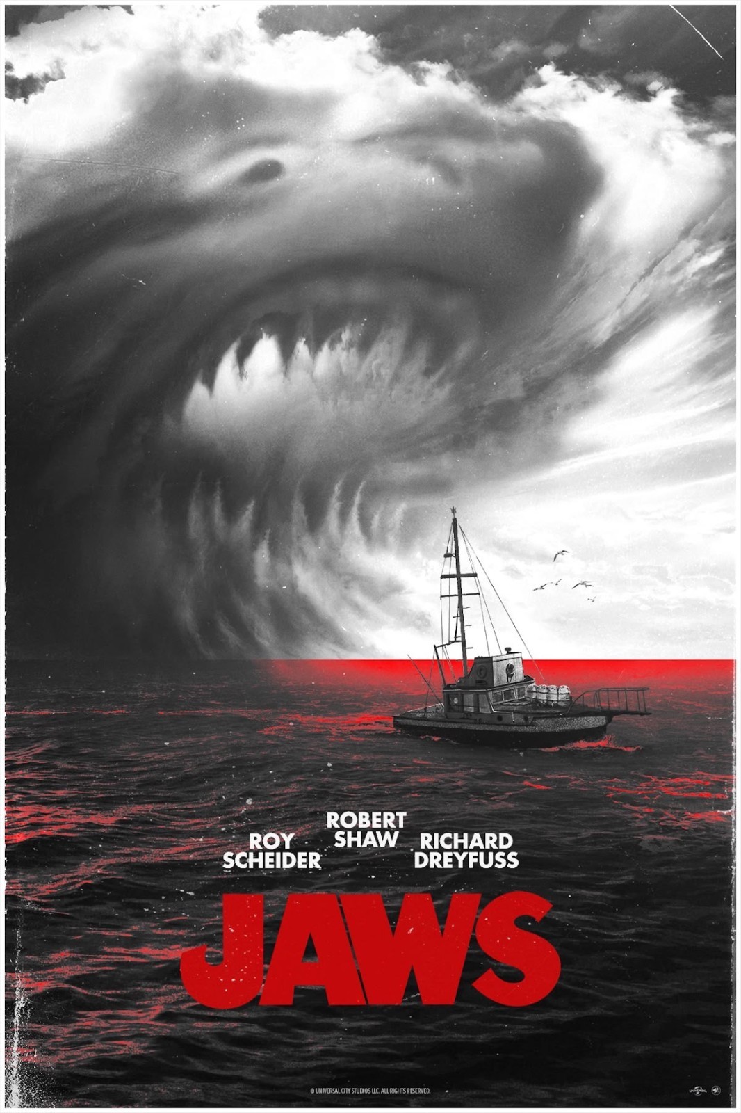 Jaws Vintage Black and Red Shark Movie Poster 13×19