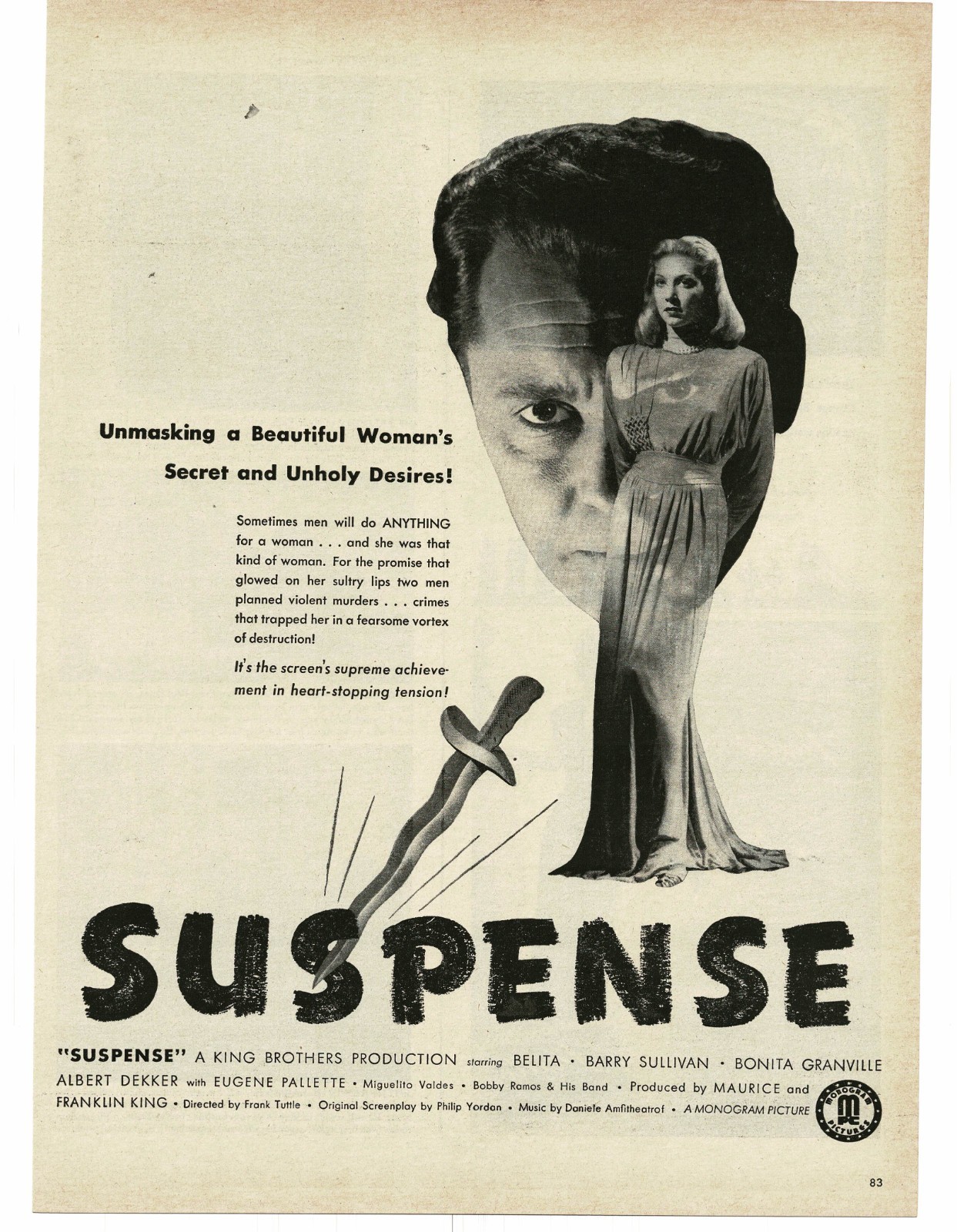 SUSPENSE Belita Barry Sullivan Bonita Granville 1946 Movie Promo Print Ad