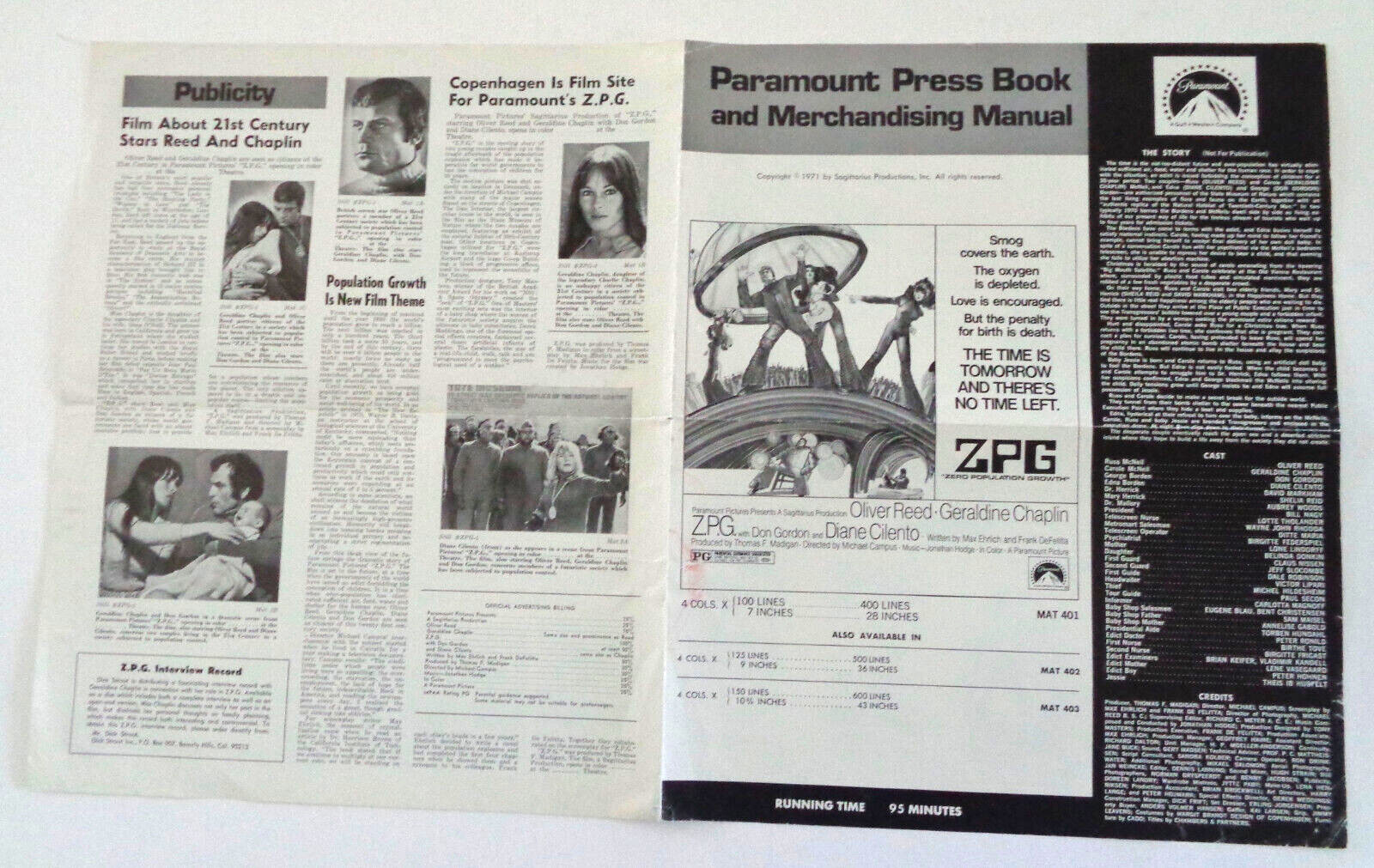ZPG ZERO POPULATION GROWTH ORIGINAL 1971 SCI-FI MOVIE PRESS BOOK OLIVER REED